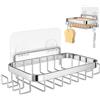 Rairsky Portasapone Bagno Senza Trapano con 4 Ganci,Porta Sapone Per Bagno in Acciaio Inox ,Portasaponetta Solido Cucina Spugne Portaoggetti da Parete, Porta Saponi Doccia Bathroom Accessories