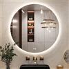 Keonjinn Specchio da bagno rotondo con luci a LED, 90 cm, illuminato, specchio da bagno con luce retroilluminata, anti-appannamento, da parete, 3 colori dimmerabili, funzione memoria