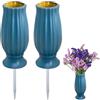 BYZESTY Vaso per tombe, 2 vasi per cimitero con picchetto, resistenti al gelo, in plastica, con punte in metallo, vasi funerari per accogliere mazzi di fiori (blu)