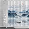 SDOTPMT 122x183cm Montagna Paesaggio Tenda da doccia Lago Di legno Barca Sole rosso Selvaggio Oca Natura Scenario Nebbioso Pittura ad olio per ragazzo Tenda bagno per l'arredo del bagno con ganci