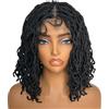 SOKU Short Curly Faux Locs Lace Frontal Wig 12 Inch Natural Black 4x4 Large Parting Space Twist Dreadlock Wigs for Black Women Afro Curly Braided Synthetic Wig