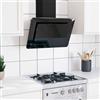 QUAHEAS Cappa aspirante da 60 cm, in acciaio inox e vetro temperato, nero, con 3 livelli di velocità, illuminazione a LED e filtro antigrasso lavabile, per cucina, ricircolo, montaggio a parete