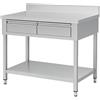 Ristoattrezzature - Tavolo in acciaio inox su gambe con 2 cassetti, piano di fondo e alzatina 160x60x95h cm - Per uso professionale