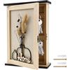 MENIBBLER Armadietto portachiavi da parete, in legno, con 6 ganci, decorativo, vintage, minimalista, sicura, per casa, ufficio, ingresso (fiore essiccato in ferro battuto)