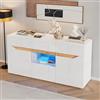 VIVCA Credenza per soggiorno, 140 x 40 x 70 cm, con 4 cassetti, armadio con due scomparti, ampio cassettiera senza maniglie, versatile, con illuminazione a LED, bianco e colore legno