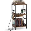 COSTWAY Supporto per Giradischi a 3 Livelli, Mobile Porta Giradischi in Legno con Stazione di Ricarica e 3 Ganci, Scaffale per Dischi Industriale per Soggiorno e Camera da Letto, 40 x 30 x 78 cm