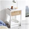 Calivra Comodino in rattan con cassetto, tavolino moderno per camera da letto, soggiorno e ufficio, piccolo comodino boho in legno, 40 x 40 x 55 cm, bianco