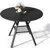 Blishom Tavolo da Pranzo Rotondo per 4-6 Persone, Tavolo da Cucina Industriale con Ripiano a Rete, Tavolo in Legno Salvaspazio per Sala da Pranzo e Cucina (Nero, 100cm)