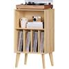 LELELINKY Supporto per giradischi, supporto per giradischi con spazio per fino a 160 album, tavolo portaoggetti in vinile Mid-Century con gambe in legno, scaffale armadio per giradischi, tavolino naturale