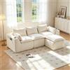 Wyibwy Divano modulare angolare a L con portabicchieri e 2 tasche laterali,divano a 3 posti con 1 pouf,imbottitura in schiuma e molle, divani a compressione,divano componibile in velluto a coste,beige