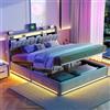 BSCFHCZ Letto Matrimoniale Francese 140x190 Contenitore Imbottito, Letto in Velluto Grigio con Testiera Portaoggetti, LED e Prese USB, Rete a Doghe Sollevabile, Struttura Letto Salvaspazio (Senza Materasso)