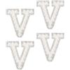 QUARKZMAN 10Pcs Lettere in Ferro da Stirare, Lettera V Applique Alfabeto Perle E Strass Lettera Inglese Toppe da Cucire per Abbigliamento Cappello Borsa Fai da Te, Bianco