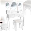 tectake® Toletta da Trucco, Tavolo con Specchiera, Girevole, 360°, Specchi Laterali, Sgabello Imbottito, 7 Cassetti per Cosmetici, Dimensioni 90x40x145cm, Finitura Lucida - Bianco