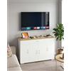 Ginhow Comò Soggiorno Bianco 110 x 30 x 70 cm Comò Camera da Letto Mobile Soggiorno con 4 Ante e 1 Cassetto Credenza Bassa Mobile Contenitore per Ingresso Cucina