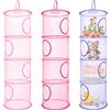 ROEOWENE 3pcs Organizer Portaoggetti Pieghevole da Appendere a 4 Livelli, Cesto Portaoggetti in Rete, Borsa Organizer per Peluche, Ideale per Cameretta, Bagno e Balcone-Rosa/Viola/Magenta