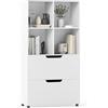 COSTWAY Libreria a 4 Cubi con 2 Cassetti, Scaffale Alto a 5 Ripiani da 130 cm, Libreria Moderna a Cubi Aperti, Organizer in Legno per Soggiorno, Studio, Ufficio Domestico (Bianco)