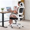 TRALT Sedia da ufficio, ergonomica, 150 kg, sedia da scrivania in rete, sedia da scrivania regolabile in altezza, con braccioli ribaltabili, per lunghe ore di lavoro (bianco e nero)