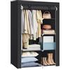 SONGMICS Guardaroba in Tessuto, Armadio Pieghevole, 6 Ripiani e 1 Barra Appendiabiti, Struttura in Metallo, 45 x 105 x 168 cm, per Camera da Letto, Cabina Armadio, Nero RYG085B02