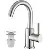 ZYNUHMO Rubinetto da bagno alto con scarico, girevole a 360°, miscelatore monocomando, in acciaio inox spazzolato