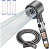 Generico Soffione Doccia con Doccino e Tubo Anticalcare 1.5M - 3+1 Tipi di Getti Regolabili - Doccetta con Filtro e Risparmio Idrico - Set Doccia Alta Pressione Facile da Installare