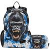 ALAZA King Kong - Set zaino e borsa per il pranzo con viso blu, per ragazze e ragazzi, borsa per la scuola, librerie, zaino elementare, zaino casual