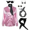 helymore Pink Ladies 1950s Danny Giacca di Raso Rosa con Panuelo a pois Cappotto Rosa per Carnevale di Halloween, Rosa+nero, XS