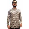 Block-eleven @11 Camicia Uomo BL.11 Slim-Fit Fantasia Diagonale Collo Basso Colore Beige Chiaro Taglia L