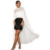 Uanqfegy Elegante mantello trasparente in chiffon bianco - Scialle da sposa fluido con design a poncho per abito da sera