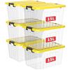 Cetomo 15L*3 Scatole di Stoccaggio con Coperchi, Contenitori in Plastica con Fibbie di Chiusura, Clip On, Impilabili, Incastonabili, Organizzatore a Righe per Casa Ufficio, Giallo, Chiaro, 15L-3 Pezzi