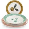 H&H Servizio Tavola Soft Bloom in Porcellana Decorata Forma Ala 18 Pezzi - 6 Piatti Piani 27 cm, 6 Fondi 20 cm, 6 Frutta 19,5 cm - Idoneo Lavastoviglie e Microonde