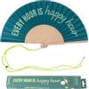 Fisura - Ventaglio in legno originale con messaggio "happy hour". Accessorio moderno e colorato, ventaglio portatile verde con gancio incluso. Dimensioni: 42,5 x 23 cm