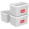 Cetomo 90L*3 Scatole di Stoccaggio in Plastica, Scatole Portaoggetti con Coperchio, Organizzatore con Ruote, Contenitori per Casa e Ufficio, Impilabile, Resistente, Grigio, 90L - Confezione da 3