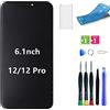 mileage per iPhone 12/12 Pro Sostituzione Dello Schermo 6.1 pollici, 3D Touch Display LCD Digitizer Touch Screen Assembly con Strumenti di Riparazione, Compatibile con iPhone 12/12 Pro 6.1 pollici