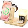Augnner Stazione di ricarica wireless 3 in 1 aggiornata per Samsung con sveglia e luce a 3 colori | Caricabatterie rapido da 15W per Galaxy S25 S24 Ultra Fold6/5 Galaxy Watch Ultra/6/5 Galaxy Buds (adattatore