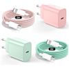 Kndaa 2Pack 20W Caricatore per iPhone, USB C Rapido Caricabatterie con Cavo Lighting 2M, PD3.0 Tipo C Spina Alimentatore per iPhone 14/14 Plus/14 Pro/14 Pro Max /13/12/11/XS/XR/X/SE - Rosa+Verde