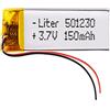 Liter energy battery Batteria 501230 LiPo 3.7V 150mAh 0.555Wh 1S 5C Liter Energy Battery per l'elettronica Ricaricabile Telefono Portatile Smartwatch Orologio GPS - Non adatto per Radiocomando 32x12x5mm (150mAh|501230)