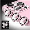 Zeponny Proteggi Obiettivo Fotocamera Compatibile con iPhone 13 Pro/13 Pro Max, Protezione per Obiettivo Della Fotocamera in Vetro Temperato 9H Glitterato, Anelli Metallici Individuali (Rosa)