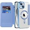 SIYOPINPFY Cover Magnetica per iPhone 15 Plus, Carte Slot, Azzurro JD | Compatibile con MagSafe , Protezione Fotocamera , RFID Blocking , Custodia a Portafoglio in Pelle PU , Retro Trasparente Case