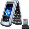 Ufferson 4G Telefono Cellulare per Anziani, Flip Telefoni Cellulari con Tasti Grandi, Doppia SIM, Annunci vocali, Volume alto, Funzione SOS, 2.4+1.77 Doppio Pantalla, Selezione Rapida, Grigio