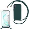 SLWYF Custodia per Samsung Galaxy Note10/Note10 5G Cover con Cordino, Silicone Antiurto TPU Morbido Corda Collana Necklace Regolabile Stylish con Catena Ultra Sottile Cover Case, Verde scuro