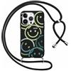 Xylota Cover Cordino per iPhone 14 Pro Max 6,7,Aesthetic Disegni Smile Face Custodia con Corda Collana Tracolla Laccio, Sottile Silicone TPU Bumper Antiurto Protettiva Case per iPhone 14 Pro Max,Nero