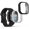 kwmobile Set 2x Custodia Smartwatch Compatibile con Fitbit Versa 3 / Sense Cover - Case Silicone Protezione Orologio Fitness nero/argento
