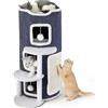 Fdlscpem Cuccia per gatti a 4 piani, casa per gatti con graffiatore e piattaforma albero tiragraffi, 3 grotte + piattaforma panoramica con 2 piattaforme di transizione, botte per gatti con pallina da gioco