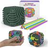 Szhhrxi 3D Sensorik Activity Cube, Giocattolo Sensoriale Fidget Toys Portatile in Silicone, 6-IN-1 Cube Sensoriale Montessori con 15 Corde, Giochi Sensoriali per Ansia, ADHD e Autismo (Verde)