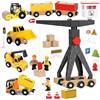 TOSUTO Giochi Bambini 3 Anni Veicoli Da Cantiere Giocattolo in Legno,Gru Giocattolo per Bambini con Gru a Torre Scavatore Autocarro con Cassone Ribaltabile Rullo Compressore,Regalo Bimbo 3Anni Maschio