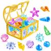 AIEDECOPT Gemme Pirata Set, 36 Pietre Colorate con 1 Forziere Pirati, Gemme per Giocattoli Subacquei, Giocattoli per Immersioni con Gemmes per per Piscine, Spiagge e Cacce al Tesoro (Oro)