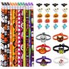 SANLIUSANJIU 50 Pezzi Set Matite e Gomme Halloween, con 24 X Matite, 20 X Mini Gomme, 6 X Braccialetto Cartoon Zucca Fantasma Teschio per Bomboniere Festa Halloween Regalo Ricompensa Compiti