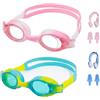 ZHEZHI Occhialini da nuoto per bambini da 6 a 14 anni, con montatura in morbido silicone, con clip per naso, tappi per le orecchie e custodia protettiva, colore verde e rosa, confezione da 2