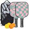 Tel Charme * Set di 2 racchette da pickleball con 4 palline e borsa, racchette leggere in fibra di carbonio, ad alto assorbimento degli urti, design ergonomico per interni ed esterni