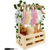 Gatphy Cestino per neonati, 35 x 23 x 17 cm, in legno con manico, per neonati, con 10 grucce per bambini, regalo di benvenuto per genitori freschi
